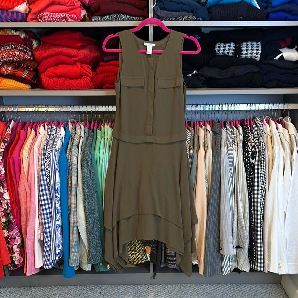 H&M olive sleeveless handkerchief hem scoop neck dress size 2